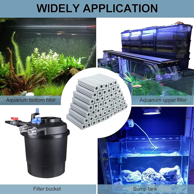 Ceramic Bio Filter Media for Aquarium Sump Canister Pond Fish Tank, Vast Surface Area (6.2" Length / 56pcs) RealPlus