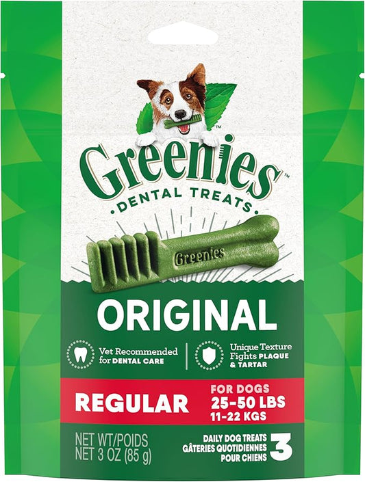 Greenies Original Regular Natural Dog Dental Treats, 3 oz. Pack (3 Treats) - PAWPICO