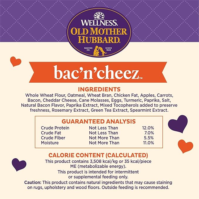 Wellness Old Mother Hubbard Classic Bac'N'Cheez Natural Small Oven-Baked Biscuits Dog Treats, 20 Ounce Bag - PAWPICO
