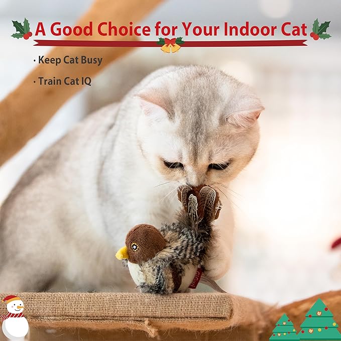 Gigwi Interactive Cat Toy Set, Squeaky Cat Feather Toys for Indoor Cats, 3PCS Cat Plush Toy Pack Including Mouse Hunt Cat Toy, Cat Chase Bird Toy, Cat Chirping Bee Toy - PAWPICO