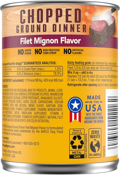 PEDIGREE CHOPPED GROUND DINNER Adult Canned Soft Wet Dog Food, Filet Mignon Flavor, 13.2 oz. Cans (Pack of 12) - PAWPICO
