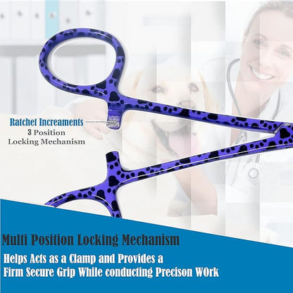 Dog Pet Ear/Nose Hair Puller Grooming Hemostat Locking Forceps Pliers, 5.5" (14cm), Straight (Purple Paws) A2Z+SCILAB