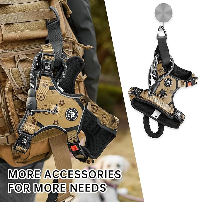 NESTROAD No Pull Dog Harness,Adjustable Oxford Dog Vest Harness with Leash,Reflective No-Choke Pet Harness with Easy Control Soft Handle for Small Dogs(Small,Light Brown) NESTROAD