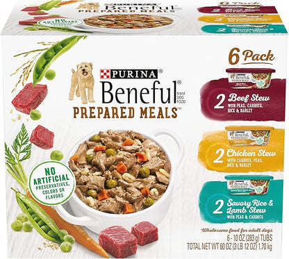 Purina Beneful High Protein, Gravy Wet Dog Food Variety Pack, Prepared Meals Stew - (Pack of 6) 10 oz. Tubs - PAWPICO