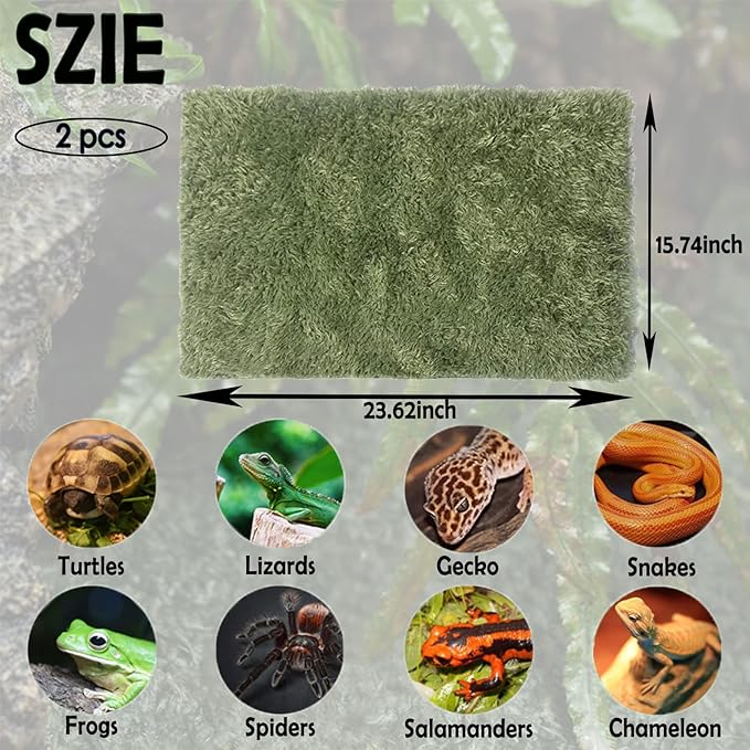 kathson 2 PCS Reptile Carpet Mat Terrarium Bedding Substrate Liner Mat Imitation Rainforest Crawler Mats for Snakes Bearded Dragon Gecko Chameleon Turtles Iguana（23.62 X 15.74 in） kathson