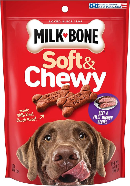 Milk-Bone Soft & Chewy Dog Treats, Beef & Filet Mignon Recipe, 5.6 Ounce (Pack of 10) Made with Real Chuck Roast - PAWPICO