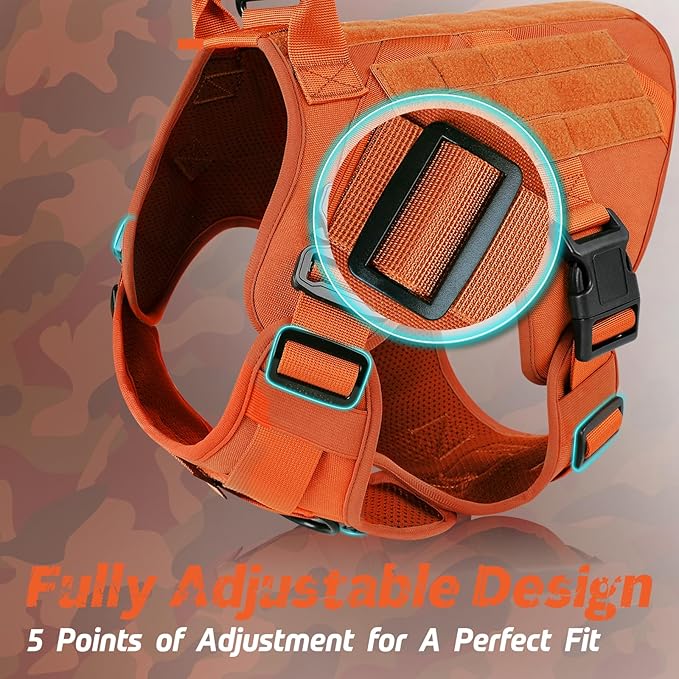 rabbitgoo Tactical Dog Harness for Large, Heavy Duty Pet Harness with Handle, No-Pull Service Vest Large Breed, Adjustable Military Dog Vest for Training Hunting Walking, Orange, XL rabbitgoo