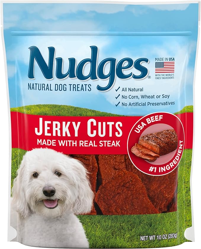 Blue Buffalo Nudges Jerky Cuts Natural Dog Treats, Steak, 10oz Bag - PAWPICO