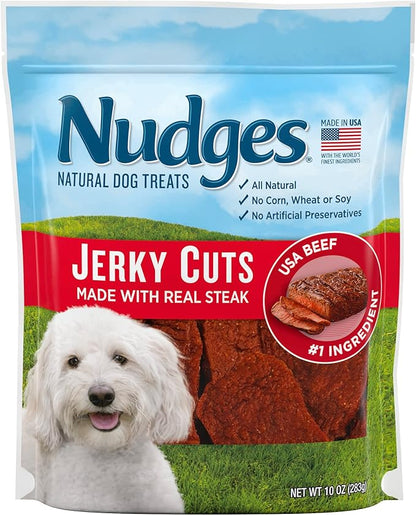 Blue Buffalo Nudges Jerky Cuts Natural Dog Treats, Steak, 10oz Bag - PAWPICO