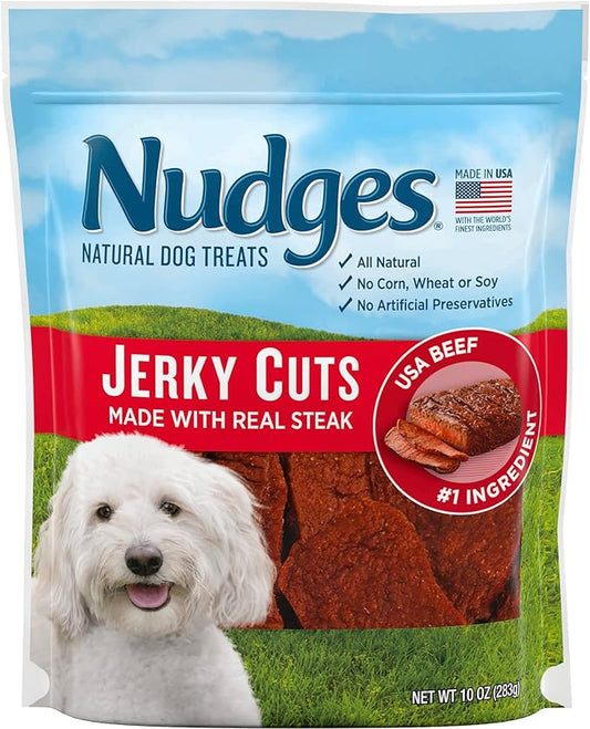 Blue Buffalo Nudges Jerky Cuts Natural Dog Treats, Steak, 10oz Bag - PAWPICO