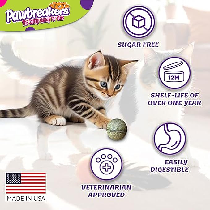 4 Bonkas Catnip Balls - All Natural cat Treats, Medical Grade Catnip Treat and Toy, Catnip for Cats, Safe & Digestible, Hypoallergenic & Vegan - 1.25 inches Diameter, Made in USA - PAWPICO