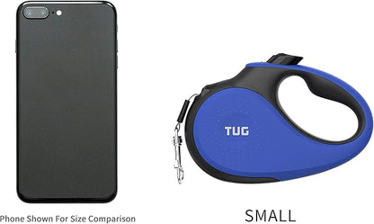 TUG 360° Tangle-Free Retractable Dog Leash with Anti-Slip Handle | 16 ft Strong Nylon Tape | One-Handed Brake, Pause, Lock (Small, Blue) TUG