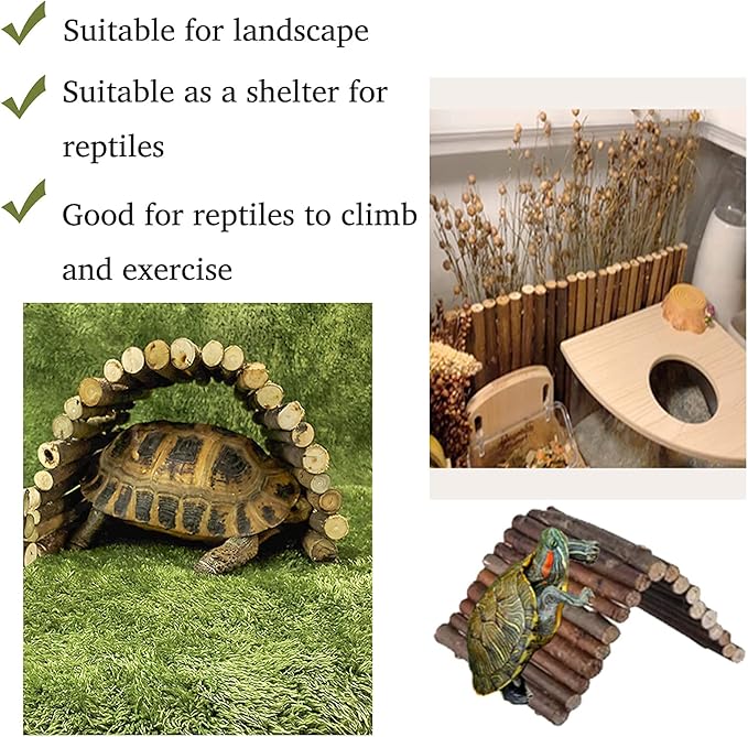 Hamiledyi Wooden Reptile Hideout Bearded Dragon Bendy Bridge Climbing Ladder Hiding Hut Reptiles Hide Cave Habitat Decor for Lizards Gecko Spiders Snakes Tortoise(M:11.8" x 6.7") Hamiledyi