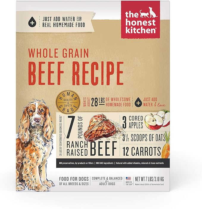The Honest Kitchen Dehydrated Whole Grain Beef Dog Food, 7 lb Box, 7.00 Pound (Pack of 1) - PAWPICO