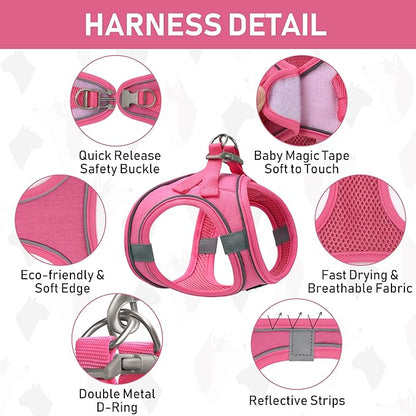 GAMUDA Small Pet Harness Collar and Leash Set, Step in No Chock No Pull Linen Fabric Soft Mesh Dog Vest Harnesses Reflective for Dogs Puppy Cats Kitten Rabbit (Pink, XL) GAMUDACollarsCollection