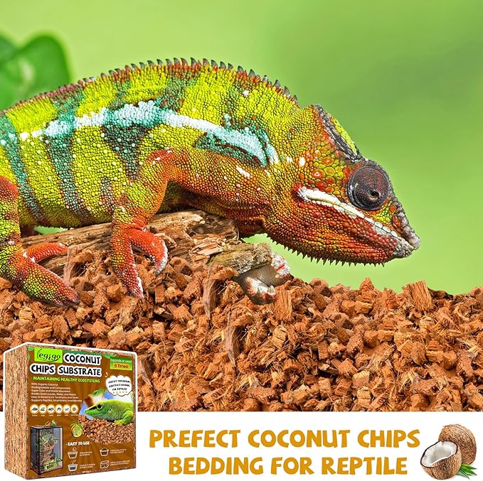 Legigo 10LBS Coconut Chip Substrate for Reptiles, 72QT Natural Coco Husk Chip Reptiles Bedding, Compressed Coconut Chip Substrate for Snake, Tortoise, Ball Python, Gecko, Lizard Terrarium Tanks Legigo