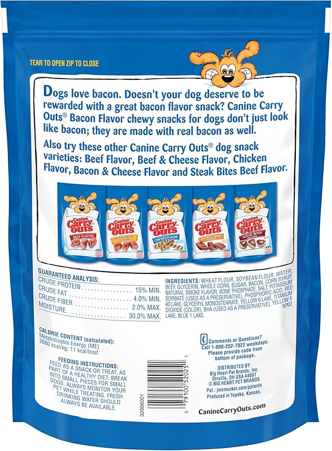 Canine Carry Outs Dog Treats, Bacon Flavor, 22.5 Ounce (Pack of 4), Made with Real Bacon - PAWPICO