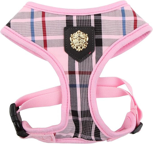 puppia Junior Over-The-Head Dog Harness Checkered Pattern No Choke No Pull Adjustable Chest Belt Walking Training for Small and Medium Dog, X-Small, Pink PUPPIA