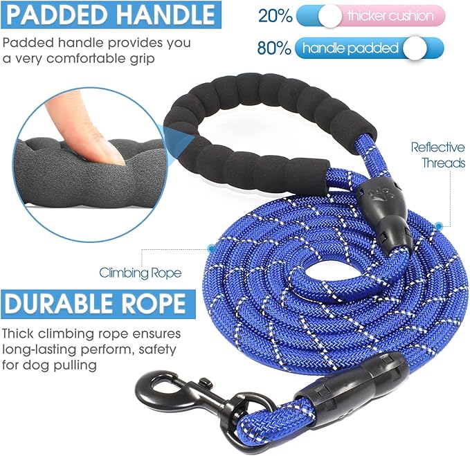BAAPET 2/4/5/6 FT Dog Leash with Comfortable Padded Handle and Highly Reflective Threads for Small Medium and Large Dogs (5FT-1/2'', Navy Blue) BAAPET