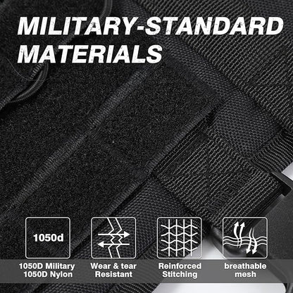 No Pull Tactical Dog Harness for Large Dogs, Escape Proof Molle Dog Vest Harness and Leash Set, Adjustable Military Service Dog Harness with Handle for Medium Large Dogs(Black,Large) Yungaspy