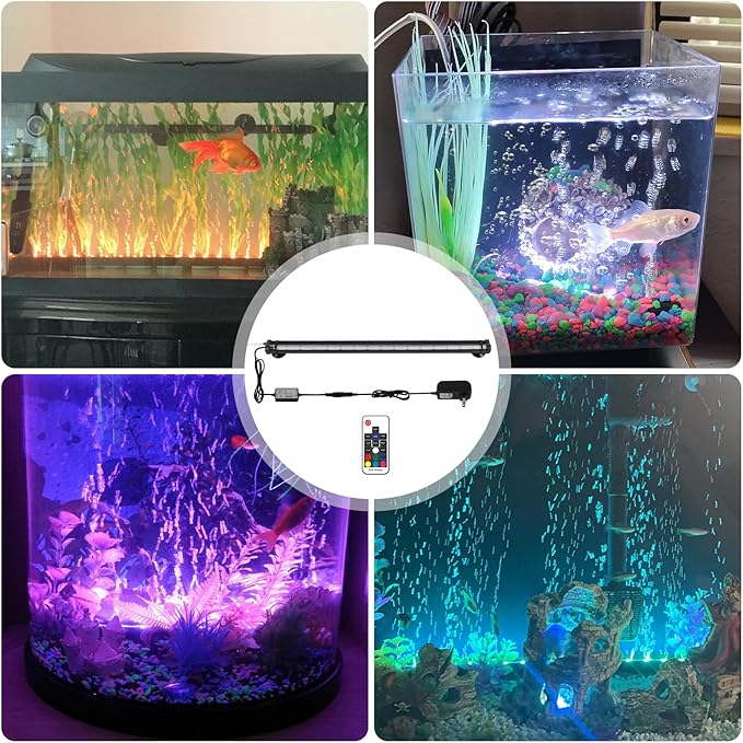 Submersible Fish Tank Aquarium Light: Bright Aquarium Bubbler Lighting Full Spectrum - Adjustable Brightness Colors Change Underwater Led Strips with Remote and Suction Cups for Aquarium Fish Tank SZMINILED