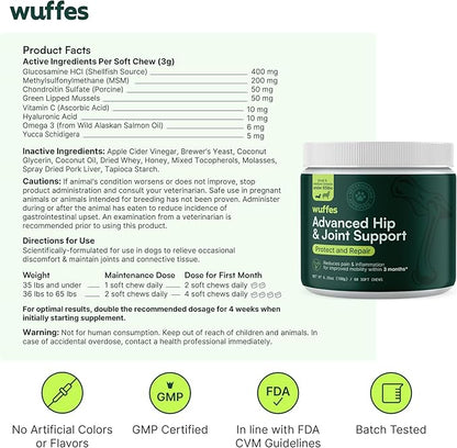 Wuffes Chewable Dog Hip & Joint Supplement - Glucosamine & Chondroitin Chews - Dog Joint Supplements & Vitamins - Extended Joint Care (Small&Medium Breeds (0-65 lbs), 180 Chews (Pack of 3)) Wuffes