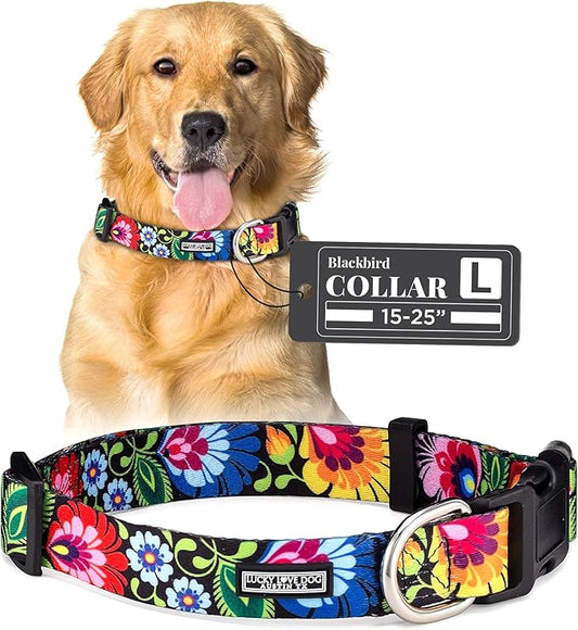 Lucky Love Dog - Adjustable Dog Collar with Easy Click Buckle for Small to Large Dogs, Durable, & Comfortable Collar for Male & Female Dogs, Pet Collar for Puppies & Adult Dogs - Blackbird, Large LuckyLoveDog