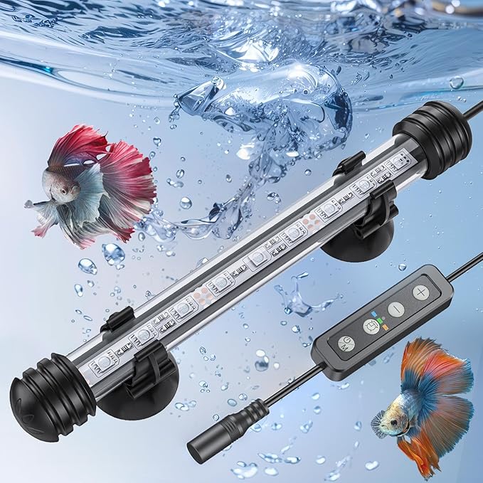 Pawfly 1.8 W Aquarium LED Light 7.5 Inch Underwater Fish Tank Light with Timer Auto On/Off Fish Tank Background Light with 8 Lighting Modes Submersible Multi-Colored Tube Light for Decoration Pawfly