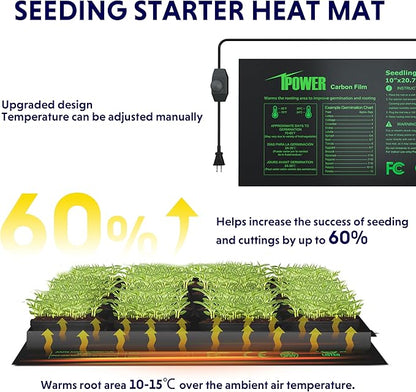 iPower 10"x20.75" Seeding Heat Mat, Adjustable Temperature Waterproof Durable Germination Station, Hydroponic Heating Pad for Indoor Gardening iPower
