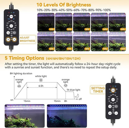 hygger 18W LED Aquarium Light, 18-24 Inch Fish Tank Light with Timer Auto On/Off, Sunrise Sunset Mode, Adjustable Brightness and Colors, Full Spectrum Light with Extendable Brackets for Freshwater hygger