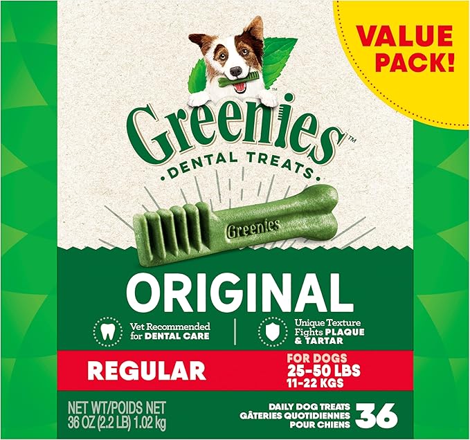Greenies Original Regular Natural Dog Dental Care Chews Oral Health Dog Treats, 36 count (Pack of 1) - PAWPICO