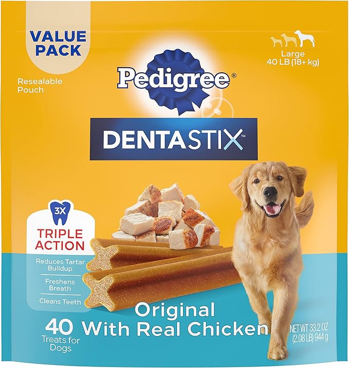 PEDIGREE DENTASTIX Large Dog Dental Treats Original Flavor Dental Bones, 2.08 lb. Value Pack (40 Treats) Pedigree