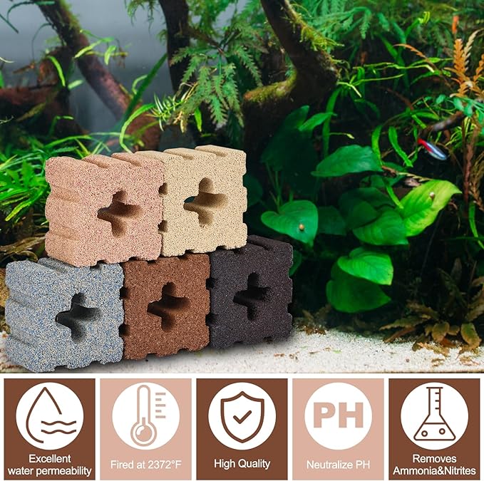 Aquarium Filter Media 40pcs Bio Ceramic Brick for Marine and Freshwater Aquarium Canister Filter Pond Fish Tank (1.8" x 1.8" x 1.1") RealPlus
