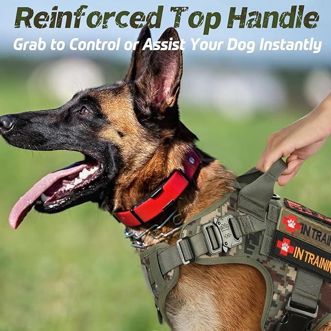 rabbitgoo Tactical Dog Harness Medium Sized, Heavy Duty Pet Harness with Handle, No-Pull Service Vest Medium Breed, Adjustable Military Dog Vest for Training Hunting Walking, Green Camo, M rabbitgoo