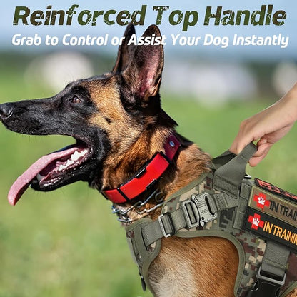 rabbitgoo Tactical Dog Harness Medium Sized, Heavy Duty Pet Harness with Handle, No-Pull Service Vest Medium Breed, Adjustable Military Dog Vest for Training Hunting Walking, Green Camo, M rabbitgoo