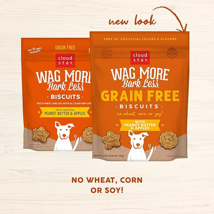 Cloud Star Wag More Bark Less - Dog Treats - Crunchy Biscuits - Grain Free Peanut Butter & Apples - 2.5 lb Pouch - PAWPICO