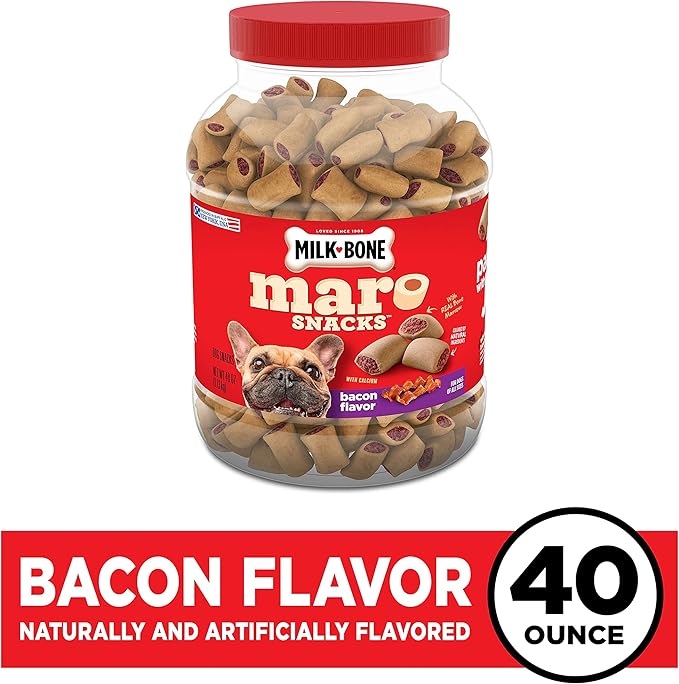 Milk-Bone MaroSnacks Dog Treats, Bacon Flavor with Real Bone Marrow and Calcium, 40 Ounce (Pack of 2) - PAWPICO