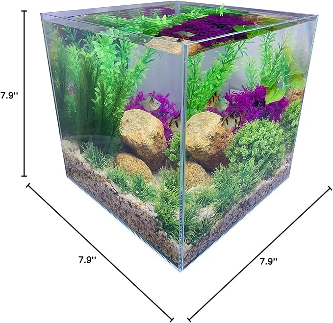 Rimless Low Iron 2.1 Gallon Glass Aquarium Tank 7.8" L × 7.8" W × 7.8" H / 20cm x 20cm x 20cm, 5mm Thickness Standard Jointed BEGONDIS