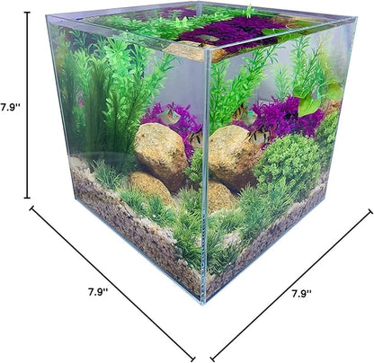 Rimless Low Iron 2.1 Gallon Glass Aquarium Tank 7.8" L × 7.8" W × 7.8" H / 20cm x 20cm x 20cm, 5mm Thickness Standard Jointed BEGONDIS