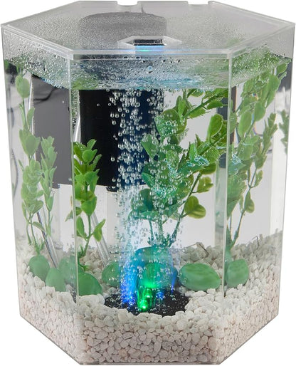 Tetra Bubbling LED Aquarium Kit 1 Gallon, Hexagon Shape, With Color-Changing Light Disc Tetra