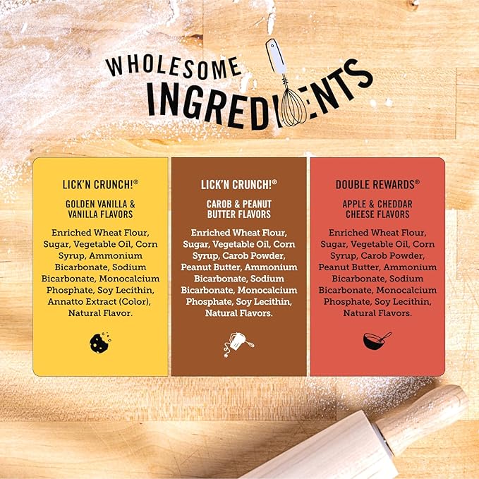 Three Dog Bakery Lick'n Crunch Baked Dog Treats, Carob and Peanut Butter Flavor, 13 Ounce Box, 6-Pack (114059) - PAWPICO