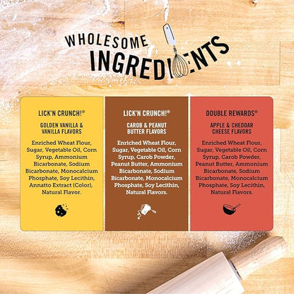 Three Dog Bakery Lick'n Crunch Baked Dog Treats, Carob and Peanut Butter Flavor, 13 Ounce Box, 6-Pack (114059) - PAWPICO