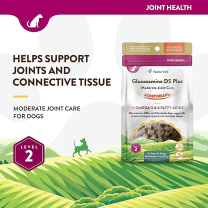 NaturVet Scoopables Dog Joint Supplement - Glucosamine DS Plus Level 2 Moderate Hip & Joint Care for Dogs w/Chondroitin & MSM - Hickory Smoked Bacon Flavored Pet Health Supplements | 11oz Bag NaturVet