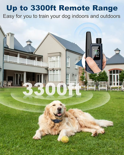 Jugbow Dog Shock Collar - 3300FT Dog Training Collar with Remote IPX7 Waterproof Electric Collar with 4 Training Modes, Security Lock, Rechargeable e-Collar for All Breeds, Sizes Dark Blue FollowJugbowtoGetSurprise