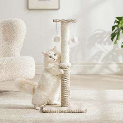Lesure 29" Tall Cat Scratching Post - Premium Sisal Rope Highly Resistant Carpet Scratching Posts for Indoor Cats Adults, Sturdy Large Cat Scratch Pole with Hanging Ball, Beige - PAWPICO