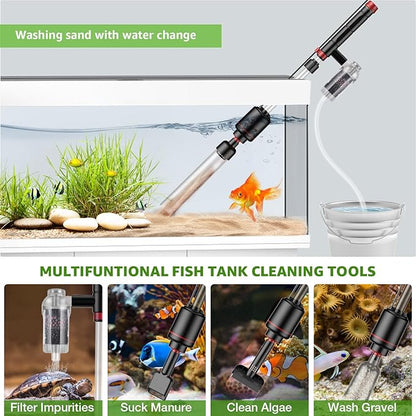 24W Aquarium Vacuum Gravel Cleaner: Electric Fish Tank Cleaner Vacuum with Strong Suction for Automatic Water Change, Algae Cleaner Sand Wash Water Shower and Water Circulation, Timed Off Suness