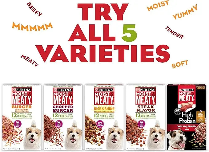 Purina Moist and Meaty Burger With Cheddar Cheese Flavor Dry Soft Dog Food Pouches - 36 ct. Pouch - PAWPICO