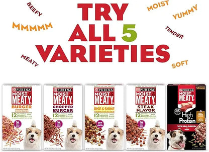 Purina Moist and Meaty Burger With Cheddar Cheese Flavor Dry Soft Dog Food Pouches - 36 ct. Pouch - PAWPICO