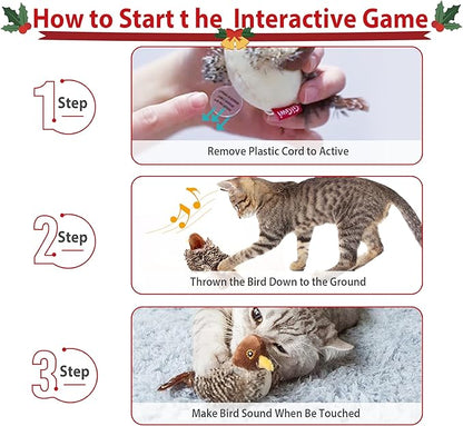 Gigwi Interactive Cat Toy Set, Squeaky Cat Feather Toys for Indoor Cats, 3PCS Cat Plush Toy Pack Including Mouse Hunt Cat Toy, Cat Chase Bird Toy, Cat Chirping Bee Toy - PAWPICO