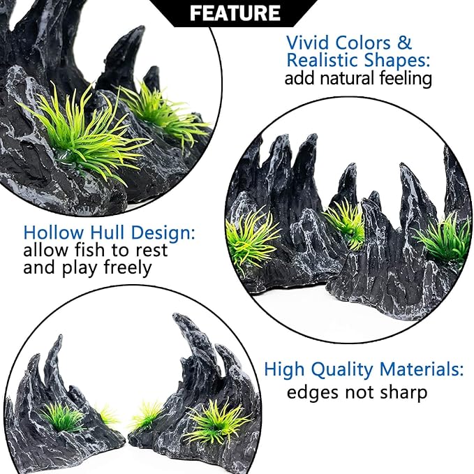 Aquarium Decoration for Fish Tank Rock Cave Aquarium Ornament Aquarium Mountain View Stone Ornaments Aquarium Decor Shelter House Cave Fish Tank Decoration - Small VMCN